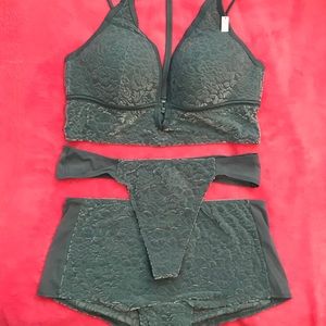 VS Pink • Burnout Velvet Bralette & 2 Panties Set